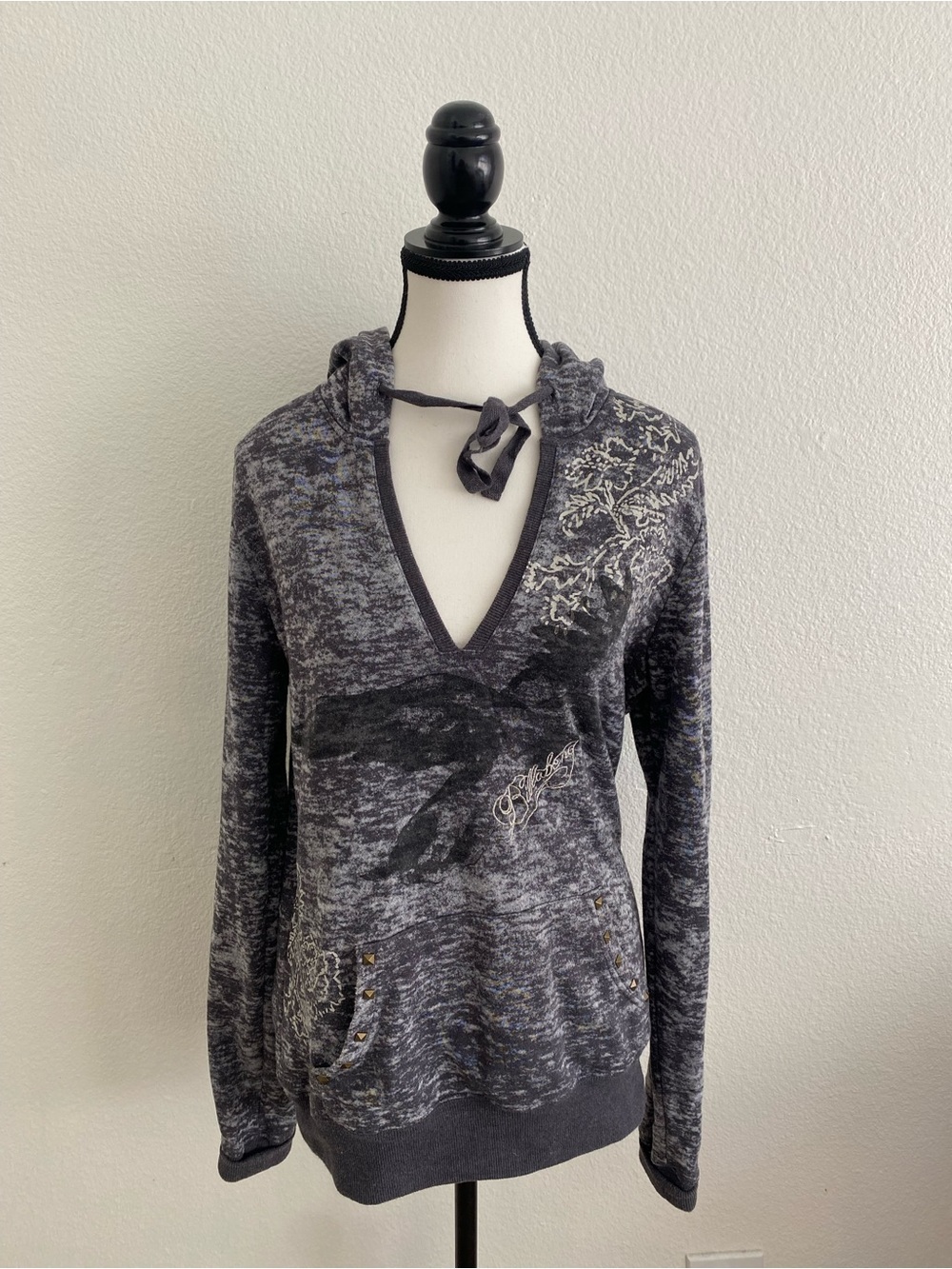 Women's Billabong Charcoal V-Neck Hooded Sweater